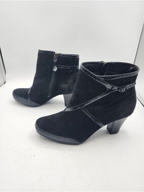 Clarks Black Suede Ankle Booties with Side Zip 3" Heel